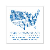 Rustieke USA Kaart & Vlag | Achternaam Retouradres Zelfinktende Stempel (Design)