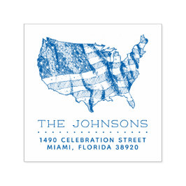 Rustieke USA Kaart & Vlag | Achternaam Retouradres Zelfinktende Stempel