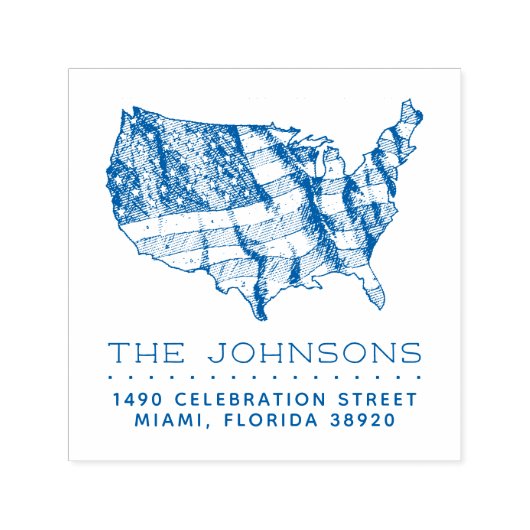 Rustieke USA Kaart & Vlag | Achternaam Retouradres Zelfinktende Stempel (Design)