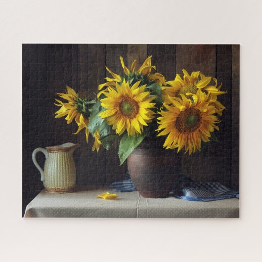 Rustieke vaas van zonnebloemen | Bloem Legpuzzel (Horizontaal)