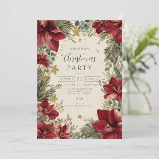 Rustieke vakantie Amaryllis Kerstmis Kaart (Staand voorkant)