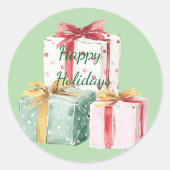 🎄 Rustieke vakantie Cadeaus in rood, wit en groen Ronde Sticker (Voorkant)
