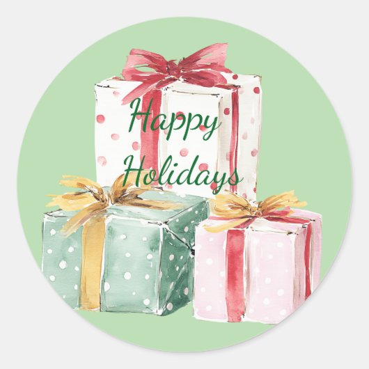 🎄 Rustieke vakantie Cadeaus in rood, wit en groen Ronde Sticker (Voorkant)