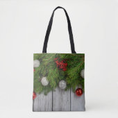 Rustieke vakantie charme: Pine, Holly & Baubles Tote Bag (Voorkant)