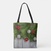 Rustieke vakantie charme: Pine, Holly & Baubles Tote Bag (Achterkant)