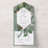 Rustieke vakantie groen & rode bessen diner all in one uitnodiging (Binnen)