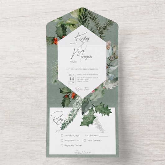 Rustieke vakantie groen & rode bessen diner all in one uitnodiging (Binnen)