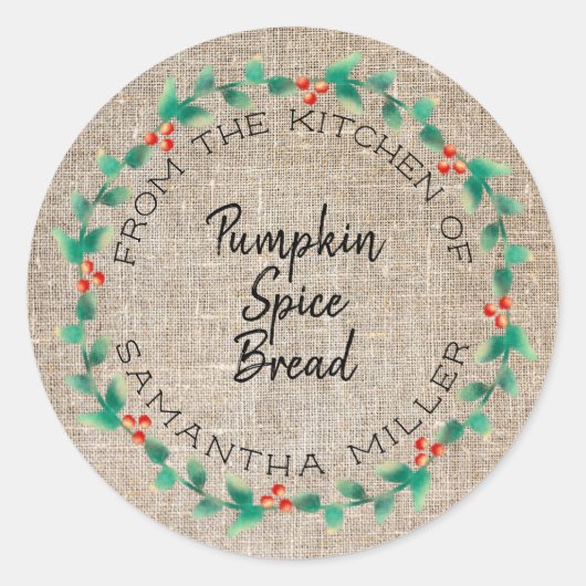 Rustieke vakantie Holly krans keuken trakteert cad Ronde Sticker (Voorkant)