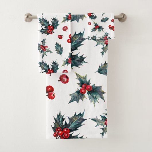 Rustieke vakantie Kerstwinter Holly Berries Bad Handdoek (Insitu)