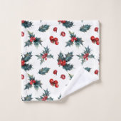 Rustieke vakantie Kerstwinter Holly Berries Bad Handdoek (Wasdoekje)