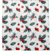 Rustieke vakantie Kerstwinter Holly Berries Douchegordijn (Voorkant)