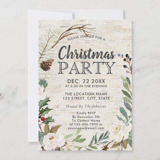 Rustieke vakantie krans witte berk kerstfeest kaart (Voorkant)