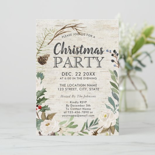 Rustieke vakantie krans witte berk kerstfeest kaart (Staand voorkant)