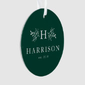 Rustieke vakantie monogram groene foto ornament (voorkant)