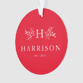 Rustieke vakantie monogram rode foto ornament (voorkant)