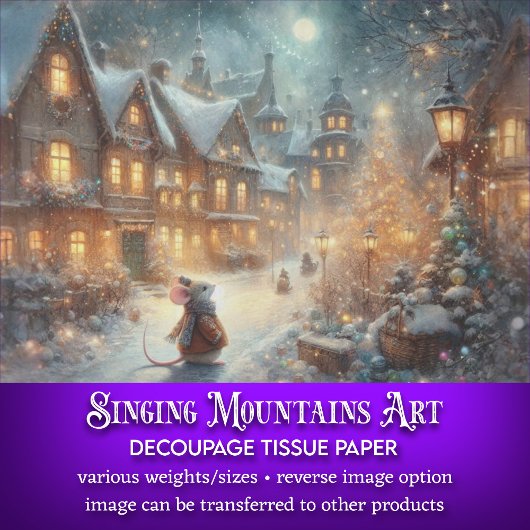 Rustieke Vakantie Muis Kerstdorp Decoupage Tissuepapier
