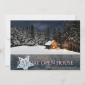 Rustieke Vakantie Open Huis Party Sneeuwcabine Kaart (Voorkant)