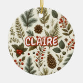 Rustieke Vakantie Rood Groene Pinecone Pine Berrie Keramisch Ornament (Voorkant)