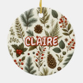 Rustieke Vakantie Rood Groene Pinecone Pine Berrie Keramisch Ornament (Achterkant)