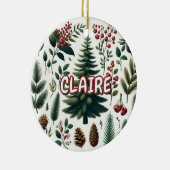 Rustieke Vakantie Rood Groene Pinecone Pine Berrie Keramisch Ornament (Rechts)