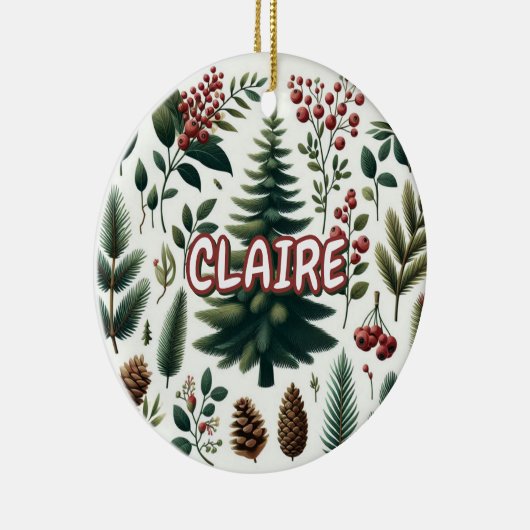 Rustieke Vakantie Rood Groene Pinecone Pine Berrie Keramisch Ornament (Rechts)