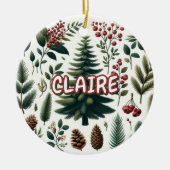 Rustieke Vakantie Rood Groene Pinecone Pine Berrie Keramisch Ornament (Voorkant)