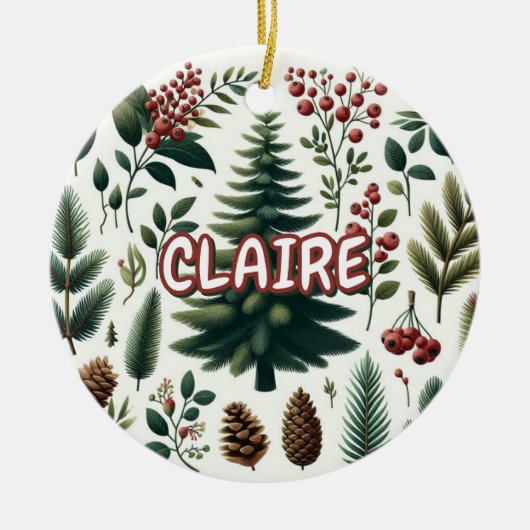 Rustieke Vakantie Rood Groene Pinecone Pine Berrie Keramisch Ornament (Voorkant)