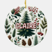 Rustieke Vakantie Rood Groene Pinecone Pine Berrie Keramisch Ornament (Achterkant)