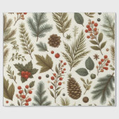 Rustieke Vakantie Woodland Pinecone Floral Cadeaupapier (Vlak)