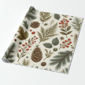 Rustieke Vakantie Woodland Pinecone Floral Cadeaupapier (Uitgerold)