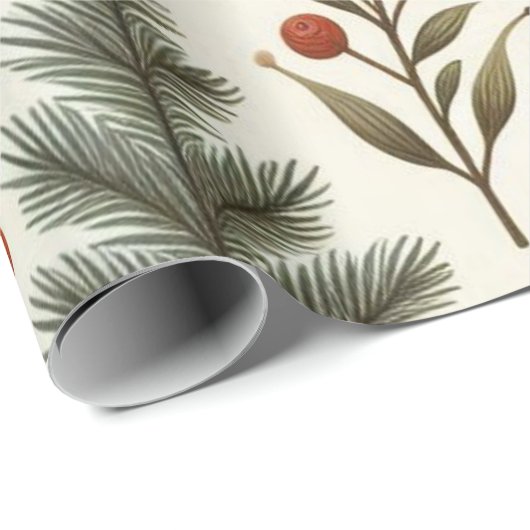 Rustieke Vakantie Woodland Pinecone Floral Cadeaupapier (Rol Hoek)