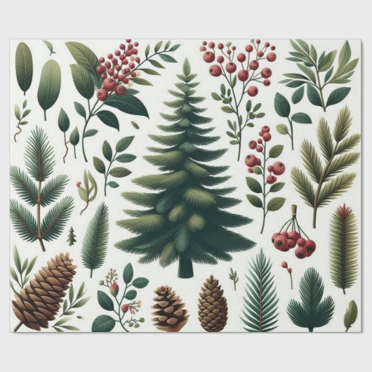 Rustieke vakantie Woodland Waterverf Pinecone Cadeaupapier (Vlak)