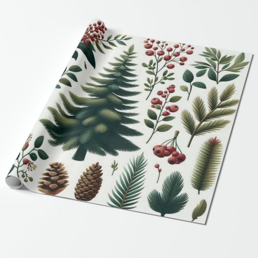 Rustieke vakantie Woodland Waterverf Pinecone Cadeaupapier (Uitgerold)