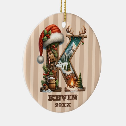 Rustieke vakantiebrief K met winterscène Keramisch Ornament (Rechts)