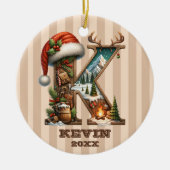 Rustieke vakantiebrief K met winterscène Keramisch Ornament (Voorkant)