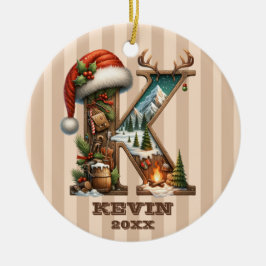 Rustieke vakantiebrief K met winterscène Keramisch Ornament