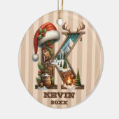 Rustieke vakantiebrief K met winterscène Keramisch Ornament (Links)