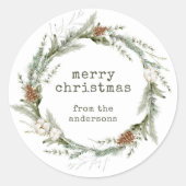  rustieke vakantiekrans | Vrolijk kerstfeest Ronde Sticker (Voorkant)