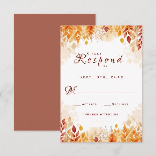 Rustieke val verlaat elegante Waterverf bruiloft RSVP Kaartje (Voorkant / Achterkant)