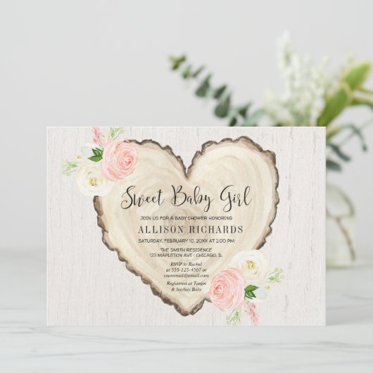 Rustieke Valentijnsdag roze bloemenmeisje baby sho Kaart (Staand voorkant)