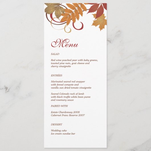 Rustieke vallende bladeren bruiloft diner menu (Voorkant)