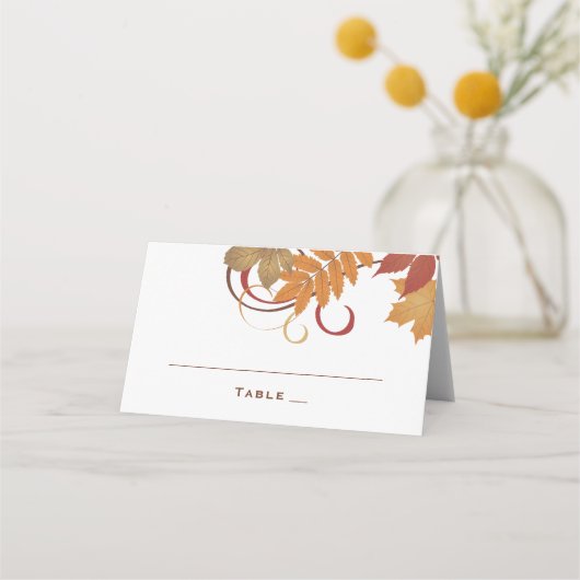 Rustieke vallende bladeren herfst bruiloft plaatskaartje (Voorkant)