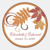 Rustieke Vallende Bladeren Herfst Bruiloft Ronde Sticker (Voorkant)
