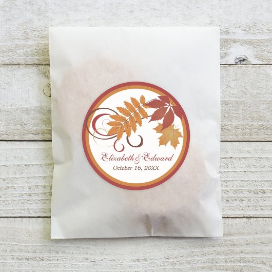 Rustieke Vallende Bladeren Herfst Bruiloft Ronde Sticker