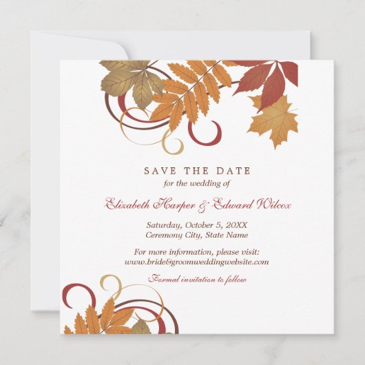 Rustieke vallende bladeren herfst bruiloft save the date (Voorkant)