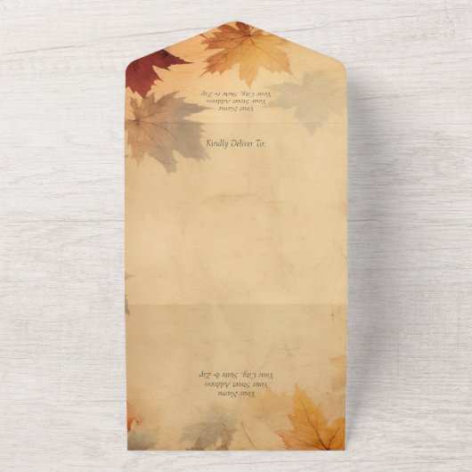 Rustieke vallende herfstbladeren all in one uitnodiging (Buitenkant)