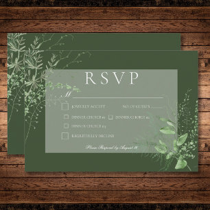 Rustieke Varen Foliage Smaragd Groen Diner Bruilof RSVP Kaartje