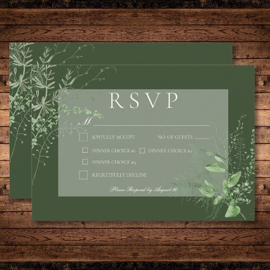 Rustieke Varen Foliage Smaragd Groen Diner Bruilof RSVP Kaartje