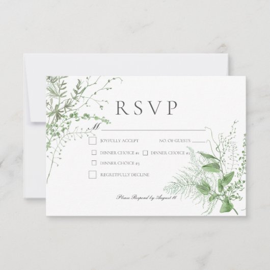 Rustieke varen Foliage White Dinner Wedding RSVP Kaartje (Voorkant)