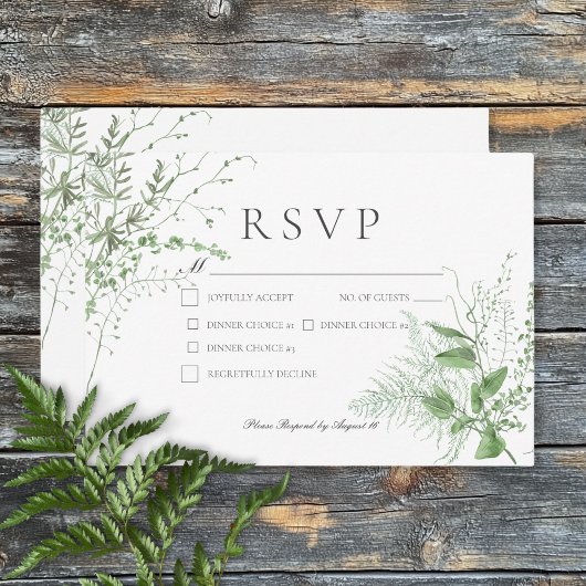 Rustieke varen Foliage White Dinner Wedding RSVP Kaartje